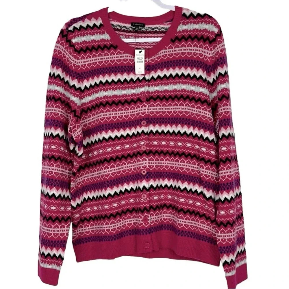 Talbots New Women’s XL Button Up Lambswool Blend‎ Print Cardigan